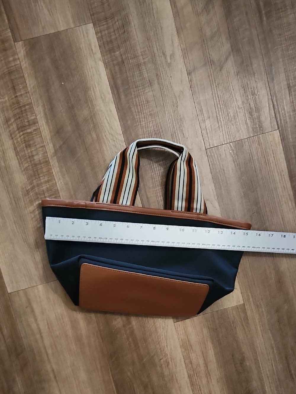 Tuckernuck Blue & Brown Striped Handle Small Tote Bag Structured Classic - Picture 6 of 7